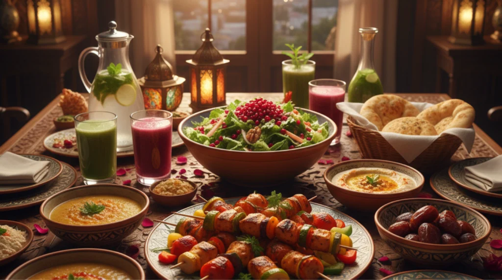 جدول غذائي صحي في رمضان بدون حرمان | رجيم رمضاني سهل ومتوازن جدول غذائي صحي في رمضان بدون حرمان يوضح سحور صحي وإفطار متوازن ضمن رجيم رمضاني سهل ومتوازن لخسارة الوزن بطريقة صحية.