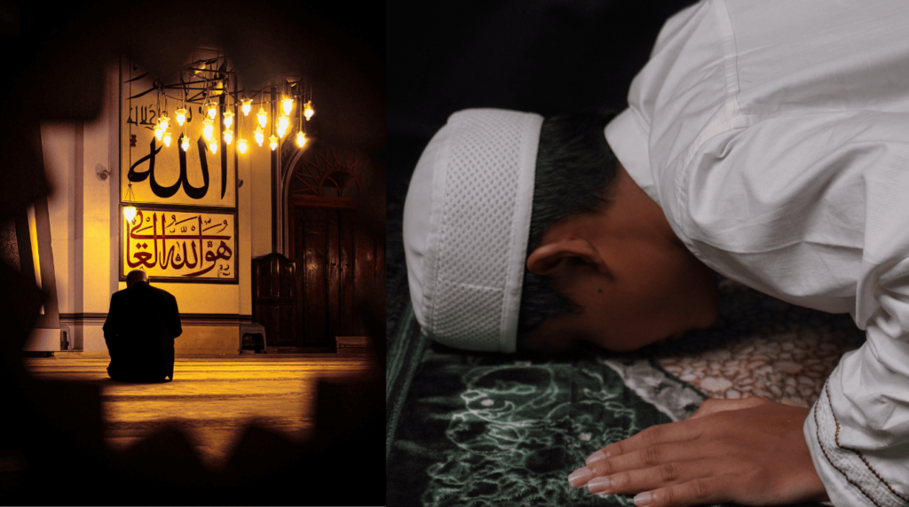 مسلم يصلي قيام الليل في المسجد خلال العشر الأواخر من رمضان طلبًا لليلة القدر