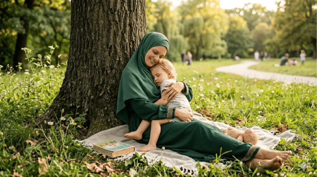 كيف تحمين طفلك من المشكلات النفسية؟ دليل شامل وعملي للآباء العرب أم تحتضن طفلها لدعمه عاطفياً ضمن خطوات كيف تحمين طفلك من المشكلات النفسية