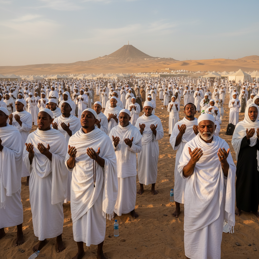 يوم عرفة ركن الحج الأعظم : فضائله وأعماله صورة تعبر عن يوم عرفة ركن الحج الأعظم مع الحجاج في صعيد عرفات