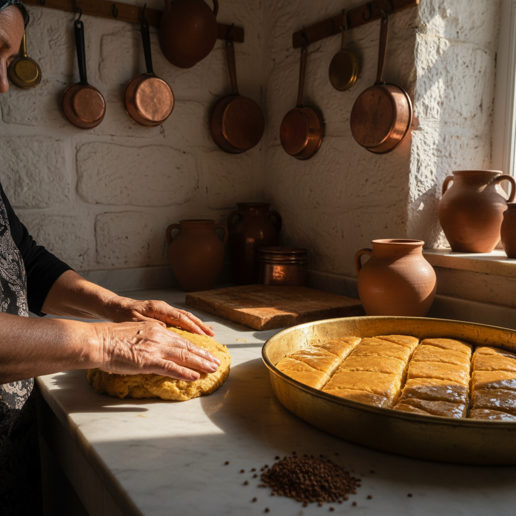 طريقة عمل صينية الحلبة الفلسطينية الاصلية صينية الحلبة الفلسطينية الأصلية مع القطر والسميد